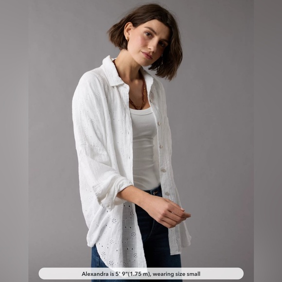 American Eagle Outfitters Tops - AE Go Big Oversized Eyelet Embroidered Shirt Large